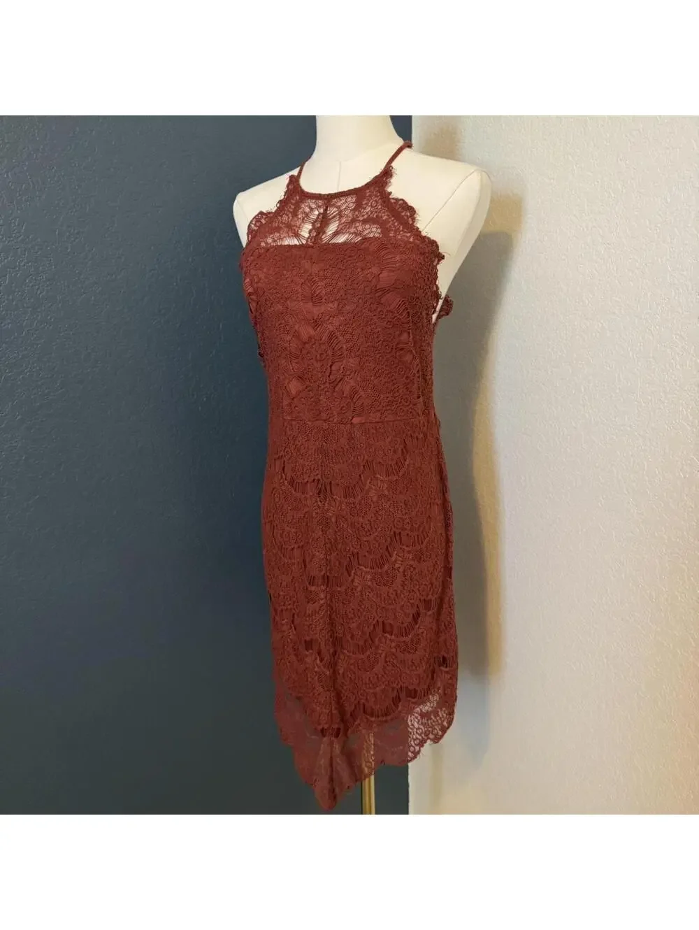 Intimately‎ Free People Lace High Neck Bandana Hem Boho Dress, Medium